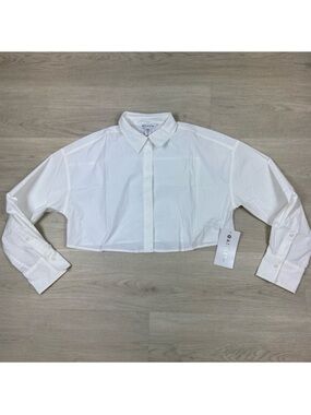 Athleta White Cropped Button-Down Shirt